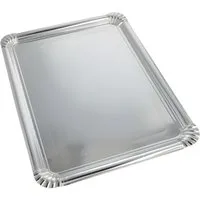 PAPSTAR Servierplatte 10 x Servierplatten Pappe PET-beschichtet eckig 34 cm x 45,5 cm silber, Frischfaser-Karton, PET beschichtet