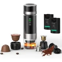 Goldstern-Tech Reisekaffeemaschine Espresso To Go – 20 Bar, 0.15l Kaffeekanne, Kapselsystem & Pulverfilter (wiederverwendbar), 3-in-1 Espressomaschine mit 2 austauschbaren Akkus