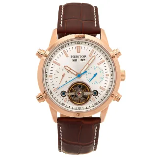 Heritor Automatik Wilhelm Semi-Skelett Lederarmbanduhr mit Tag/Datum