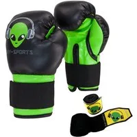 BAY-Sports Boxhandschuhe Set Alien Kinderboxhandschuhe Boxbandagen Kids Box-Bandagen Boxen (2x 1 Paar), Ein Spaß für alle Kinder, Lustiger Alien verbunden mit Funktionalität