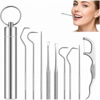 COOL-i ® Zahnpflege-Set Edelstahl-Zahnstocher Set – 9-teilig, wiederverwendbar & tragbar, mit Schlüsselring & Etui – ideal für Zahnreinigung, Reisen & Outdoor