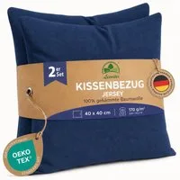 leevitex® Kissenbezüge Kissenbezug 40 x 40 cm, 2er Set, Navyblau/Marine, (2 Stück), feine Jersey-Qualität, 100% Baumwolle, robuster Reißverschluss
