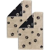 Cawö Handtuch 2 Stück Cawö We love Dogs Gästetücher 6247-93 Pfoten Schwarz 30x50, Walkfrottier (Spar-Set, 2-St), 100% Baumwolle