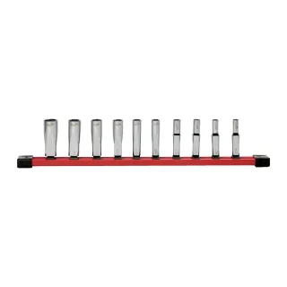 Milwaukee Steckschlüsseleinsatz 1/4" lang Set 6-kant imperial, 10-teilig auf Schiene - 4932501803