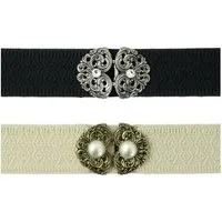 Herbert Hahn Ledergürtel Stretchgürtel Damen - ORNAMENT - creme, schwarz