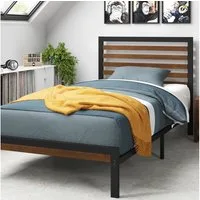 ZINUS Bettgestell Kai mit Bambus und Metall Kopfteil (Packung, Holzbett, Schwarz, 90x200 cm), Inklusive Lattenrost, mit oder ohne Matratze