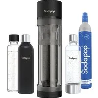 Sodapop Wassersprudler Logan mit Glas-, PET- & Edelstahlflasche - CO²-Zylinder enthalten, (Starterset, Komplettset inklusive 3 Flaschen sowie CO₂-Zylinder), 3 verschiedene Flaschenarten inklusive