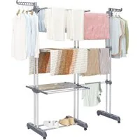 Oak&Tea Wäscheständer Ausziehbarer Wäscheständer Turm für Balkon & Wohnung, XXL Standtrockner, 4 Ebenen, klappbare zwischen 83-200cm, mit Rollen