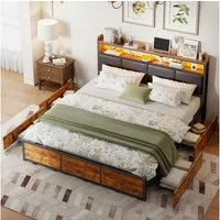 Simurq Polsterbett Doppelbett LED Stauraumbett 180x200 cm (1-tlg., inkl. LED-Beleuchtung, 4 Schubladen, PU), Mit stabiler Metall Lattenrost