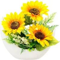 Kunstblume Arrangement Sonnenblumen, I.GE.A., Höhe 26 cm, Mit LED-Licht in Schale Herbstliche Blumen Kunstpflanze Gesteck Deko