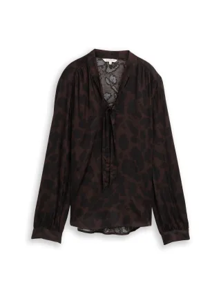 Tom Tailor - Bluse mit Schleifen-Kragen brown black big leo print - Gr. - 42