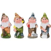 mucHome Gartenzwerg 4er Set Höhe 20cm, wetterfeste Keramik, Zwerge bei der Gartenarbeit