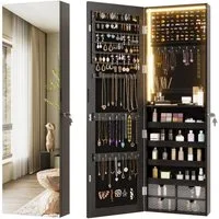 LVSOMT Schmuckschrank mit Spiegel, Hängend und Abschließbar, Tür- und Wandspiegel mit 3 Farboptionen, Beleuchteter Schmuckspiegelschrank