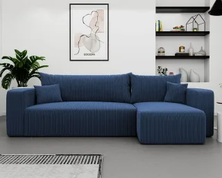 Ecksofa mit Schlaffunktion Sofa LUNA Stoff Poso Blau Ottomane Rechts