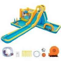 UEV Hüpfburg mit Gebläse Groß Aufblasbare Wasserpark Springburg 590x502x220cm, (XXL für Kinder von 3-10 Jahre, mit Kletterwand Sicherheitsnetz Kindergeburtstag), für Indoor und Outdoor lange Wasserrutsche Springen