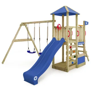 Spielturm Smart Savana mit Doppelschaukel, Wellenrutsche, Kletterleiter & Sandkasten - Massivholz Garten-Klettergerüst für Kinder - Wickey