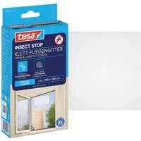 tesa Fliegengitter-Gewebe, (Komplett-Set, 1-St., 1 x Fliegen Netz - 110 cm x 130 cm - Weiß (leichter Sichtschutz), mit Klettband, zuschneidbar - Mückenschutz ohne Bohren