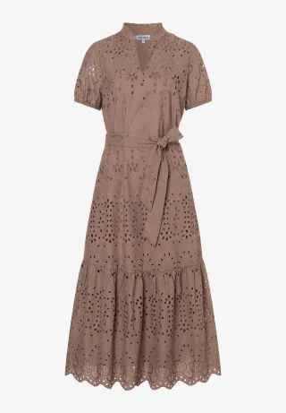 MORE & MORE - Broderie Anglaise Kleid braun - Gr. - 38