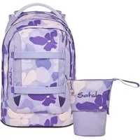 Satch Schulranzen Schulrucksack-Set PACK Lilac Blossom 2-teilig (2-teilig), ergonomisch, Your-Size-System: auf Körpergröße anpassbar