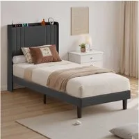 Bealife Polsterbett lsterbett Einzelbett,Bettgestell mit Kopfteil, Steckdosen, LED-Licht (2 Modelle (90x200, 120x200)