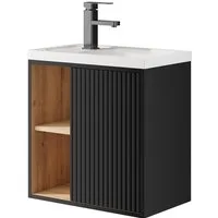 UEV Waschtisch klein Waschbecken mit Unterschrank set Badmöbel Gäste-WC (Breit 50cm, Komplett-Set, Badezimmmer Schrank für Gäste WC, Unterschrank mit Harzbecken Wasserhahn Pop-up-Ablassventil), Waschtischunterschrank hängend Breit 50,5cm