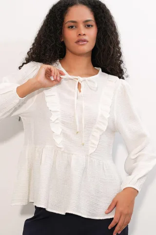 Rüschengewebte Bluse mit Bindeband