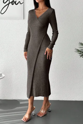 Rippoptik Bootsausschnitt Bodycon Midi-Kleid