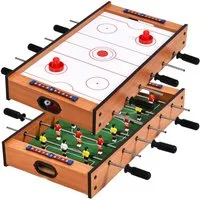 COSTWAY Mini-Tischkicker Spieltisch, 2 in 1, aus Holz, inkl Bälle