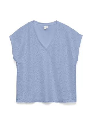 VERO MODA - VMIRIS CROCHET V-NECK T-SHIRT JRS BTQ Brunnera Blue - Gr. - S