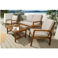 riess-ambiente Sitzgruppe BALI 110cm natur/beige – Akazie, honey finish, wetterfest, mit Kissen, (Set, 4-tlg), Balkonset aus Massivholz – ideal f. natürliche Terrassen und Balkone