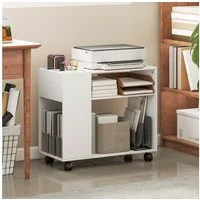 HOMCOM Aktenschrank Druckerständer mit Unterteiltem Fach, Ablageflächen, Rollen (Druckertisch, 1-St., Schreibtisch Organizer) Mit Rollen und großem Stauraum