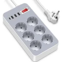 LA CUTE Mehrfachsteckdose 10-fach (6 Steckdosen, 4 USB-Anschlüsse (3x USB-A, 1x USB-C), Überspannungsschutz, Wandmontage, 1,8 m Kupferkabel, mechanischer Schutzschalter., Überspannungsschutz, Überlastschutz, Kurzschlussschutz., Kabellänge 1.8 m), Ste