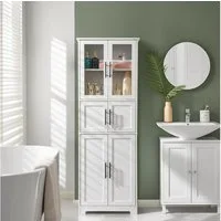 Karlhome Vitrine mit 6 Türen, Küchenschrank Hochschrank Buffetschrank, 60x30x170cm 6-türiger Kleiderschrank für Schlafzimmer, Flur, Gästezimmer