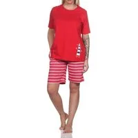 Normann Pyjama Maritimer Damen kurzarm Schlafanzug Shorty mit Leuchtturm als Motiv