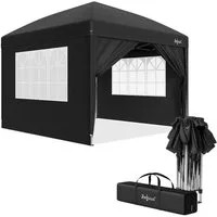 Zelsius Faltpavillon Faltbarer Pavillon 3x3 m mit Seitenwänden, Schwarz, Faltpavill, Löcher in den Füßen zur sicheren Befestigung mit Heringen