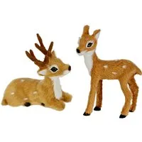 I.GE.A. Dekofigur Tierfigur mini Reh 2er Set (2 St), Kunstfell Tierfigur Statue Ornamente Pelz Plüschtier Pelztier Waldtier