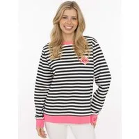 Zwillingsherz Sweatshirt "LOVE" gestreift, Rundhals, pinke Bündchen, LOVE Schriftzug