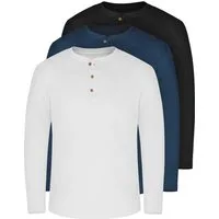 normani Langarmshirt 3er Set Herren Langarm Shirts aus Bio-Baumwolle Basic Henley Shirt für Männer GOTS-zertifiziert