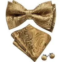 LuxusKollektion Krawatte Fliege Herren Set Satin Manschettenknöpfe Hochzeit Gold
