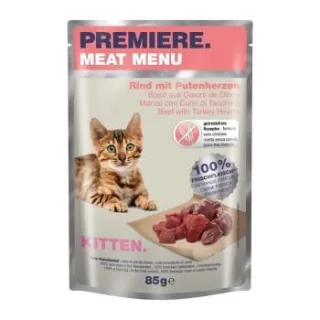 PREMIERE Meat Menu Nassfutter Kitten mit Rind und Putenherzen 24x85 g
