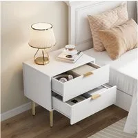 REDOM Nachttisch Kommode,Nightstand (Moderner Weißer Nachttisch mit 2 Schubladen und Metallbeinen – Eleganter Nachttisch für Schlafzimmer, robuster Stauraum., 1-St., 53 x 41,5)