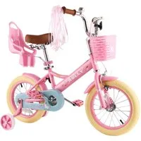 RULLY Kinderfahrrad Kinderfahrrad Mädchen 12/14/16 Zoll für 2–7 Jahre mit Stützrädern, 1 Gang, Mit Korb, Puppensitz, Stützrädern, Schutzblechen & Glocke