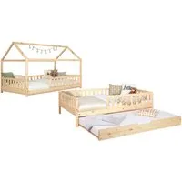 Ticaa Hausbett Duo mit Rausfallschutz und Zusatzbett aus Kiefer