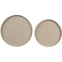 Decoris season decorations Dekotablett, Dekoratives Tablett rund 30-35cm Metall matt 2er Set - Beige