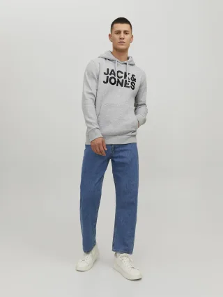 JACK&JONES - JJECORP LOGO SWEAT HOOD NOOS Light Grey Melange - Gr. - XL