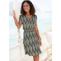 LASCANA Jerseykleid mit breitem Smokbund und Alloverprint kurzes Sommerkleid, Druckkleid, Viskosekleid, luftiges Strandkleid