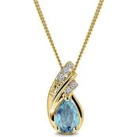 Miore Kette mit Anhänger MG9171YN - 9K 375 Gelbgold mit Blautopas 0,44 ct & 5 Diamanten 0,03 ct, an 18 kt vergoldeter 925 Sterling Silber Kette 45 cm