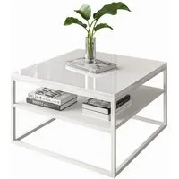 Lookway Couchtisch NOVA HOCHGLANZ mit Ablage weißem Gestell (1 Tisch), Breite: 68,5 cm