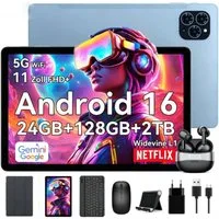 TABWEE T9 11" FHD Android 16 Tablet mit Tastatur Maus Hülle Kopfhörer Tablet (11"", 128 GB, Android16, Android 16, FHD Display, Widevine L1, Gemini AI, 13 MP)