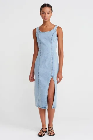 Damen Midi Bodycon Jeanskleid